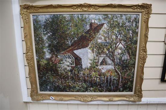 John Falconer Slater (British 1857-1937), oil on board, Country Cottage, signed, 60 x 75cm